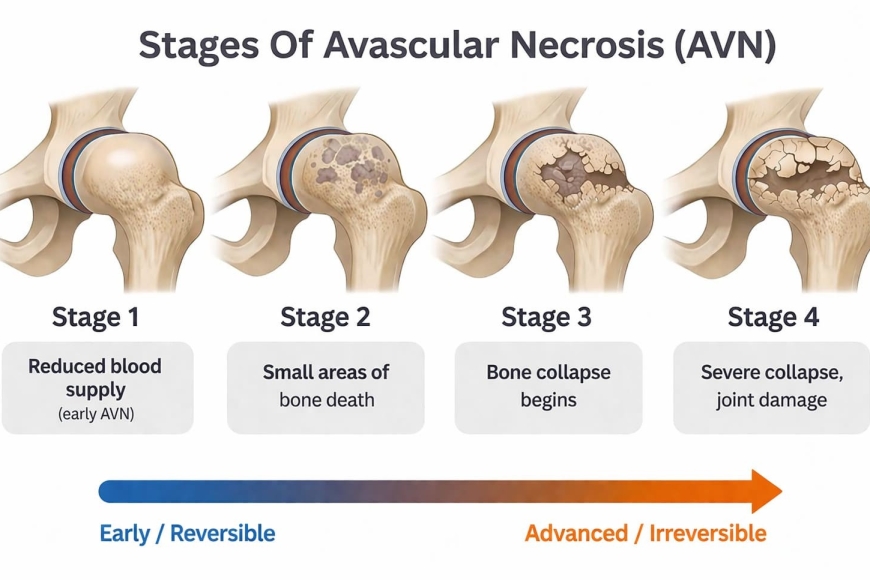 avascular-necrosis-avn-hip-stages-1-to-4-diagram